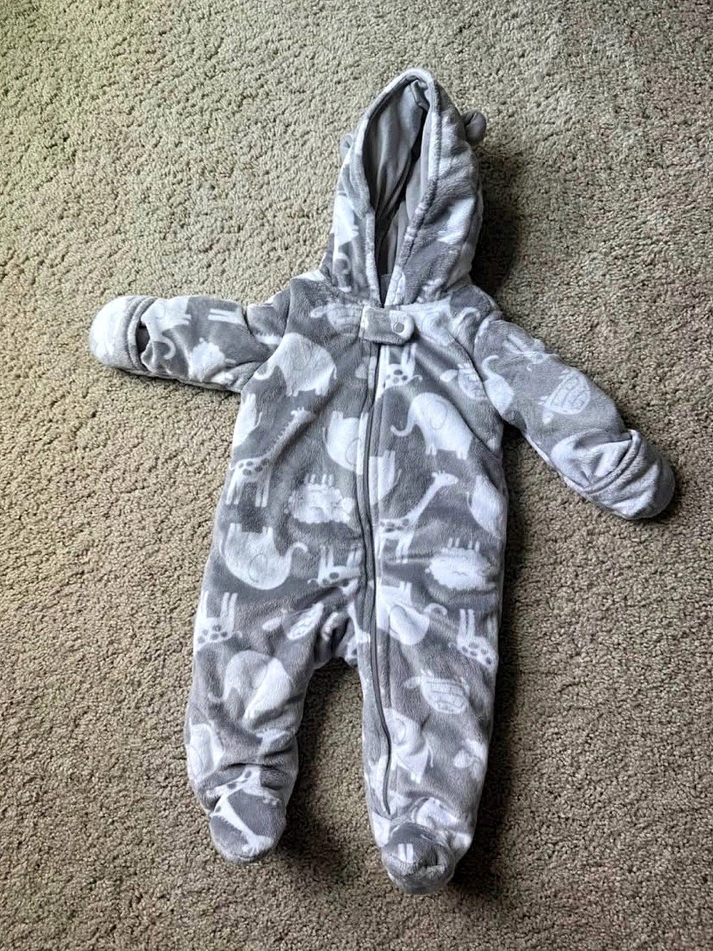 Carter's Fleece Hooded Gray & White Snow Suit 3-6M